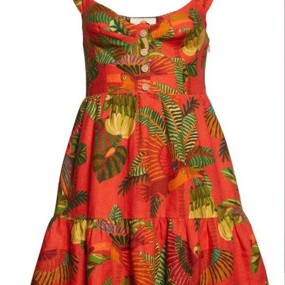 NWT $165 FARM RIO Forest Birds Tiered Linen Blend Dress in size XS and Small! - Picture 3 of 12